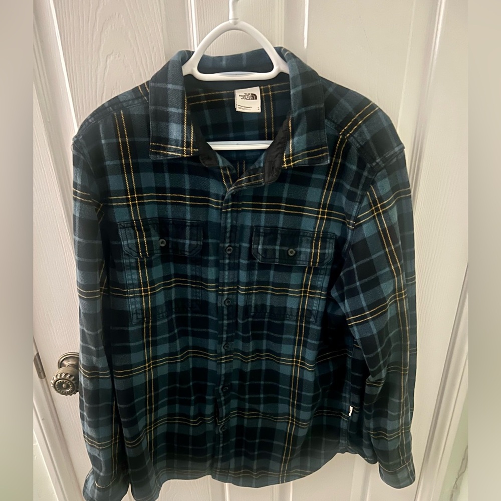 The North Face/Hommies Teal, Black & Yellow Plaid Flannel Shirt, Size Large